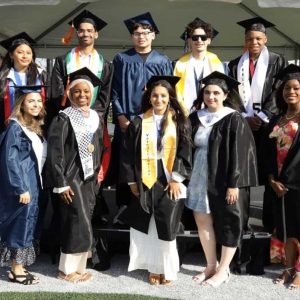 PCSS graduates, pictured from left to right: Back row: Maria Machado (Everett), Caitlin Calvelo (Woburn), Shreshth Gaur (Malden), Boulanouar Bouchenafa (Charlestown), Nizar Kaddoum (Medford), Johen Mimy (Malden) and Zackariyya Malki (Methuen); front row: Victoria Penha (Malden), Salma Ngokila (Medford), Leila Elhaissouni (Melrose), Ambika Badwal (Malden) and Lhawnnie Dumond (Lynn).