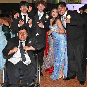 ON THE DANCE FLOOR: Jacob Fuentes (in front) and friends Johnny Mei, Joseph Hatch, Michelle and Ronald have fun on the dance floor. (Courtesy Photo/The Maldonian/MHS Yearbook)