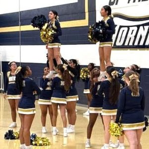 CHEERING THEM ON: The Malden High Varsity Winter Cheerleaders were on hand to support the Tornado Girls Basketball Team on Tuesday night. (Malden Advocate Staff Photos)