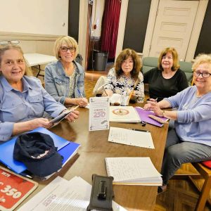 PLANNING A HISTORIC CELEBRATION: Members of the Saugus 250th Celebration Committee gathered for an idea session on Tuesday in the MEG Building. From left to right are Ellen LeClair, Gail Cassarino, Committee Chair Corinne Riley, Jean Swanson and Janice Jarosz. (Saugus Advocate photo by Mark E. Vogler)