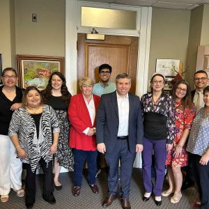 Everett School Committee Members and others, pictured from left to right: Cambridge School Committee Member José Luis Rojas Villarreal, Ward 4 School Committee Member Robin Babcock, Chelsea School Committee Members Mayra Balderas and Sarah Neville, School Committee Chairperson Jeanne Cristiano (Ward 3), Chelsea Councillor-at-Large Roberto Jiménez Rivera, Senator Sal DiDomenico, Ward 1 School Committee Member Margaret Cornelio, School Committee Member-at-Large Samantha Hurley, Ward 5 School Committee Member Marcony Almeida Barros and Ward 2 School Committee Member Joanna Garren.