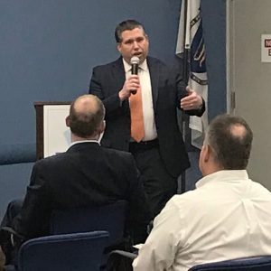 State Senator Sal DiDomenico speaks at a Mystic Valley Elder Services event.