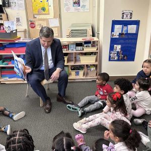 Senator Sal DiDomenico reading “Hop on Pop” to a classroom of children at Head Start.