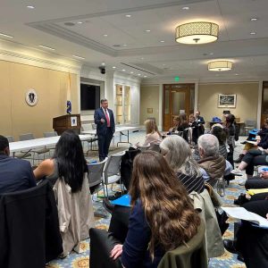 Senator Sal DiDomenico speaking with Citizens’ Legislative Seminar participants at the State House. (Courtesy photo)
