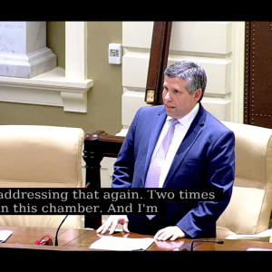 Senator Sal DiDomenico speaking on the floor while the housing bond bill was being debated in the Massachusetts Senate.