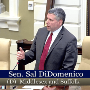 Senator Sal DiDomenico speaking on the Senate floor during debate on this legislation (Courtesy photo)