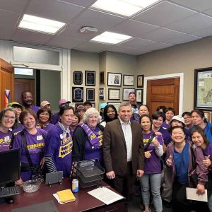 State Senator Sal DiDomenico with 1199SEIU members from his district in his Senate office (Courtesy photo)