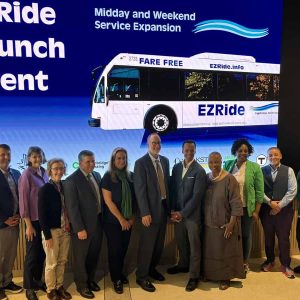Senator Sal DiDomenico (fourth from right) at event with Transportation Secretary Monica Tibbits-Nutt (third from right), Cambridge elected officials, local leaders and a local resident, Pari Kim (second from right).