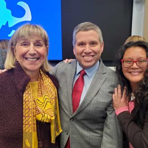 State Senator Sal DiDomenico, Senate President Karen Spilka (left) and Greater Boston Labor Council President/principal officer Darlene Lombos (right).