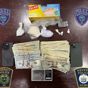 Crack cocaine, fentanyl, drug paraphernalia and cash were among items seized when Winthrop, Everett and Revere Police worked together to obtain a search warrant for the home of an Everett man. (Photo Courtesy Winthrop Police Department)