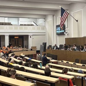 State Senator DiDomenico is shown testifying on S.75, An Act to lift kids out of deep poverty.