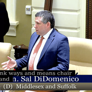 State Senator Sal DiDomenico is shown speaking on the floor of the Senate.