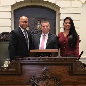 Senator Sal DiDomenico in the Senate Chamber with Eliel Fox and Danny Fox.
