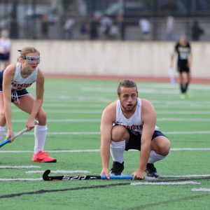 The Pats’ Gemma Stamatopoulos and Matthew Terrell get on the defense.