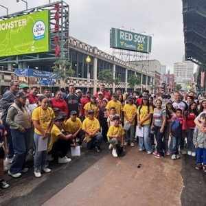 Revere Middle School students and their families during Latino Youth Recognition Day at Fenway Park.