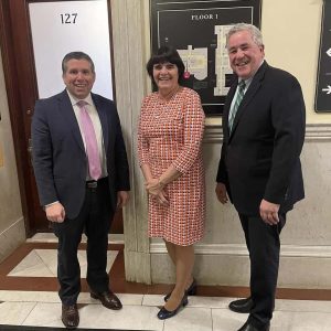 Pictured at the State House, from left to right: State Senator Sal DiDomenico, Middlesex County District Attorney Marian Ryan and State Representative Joe McGonagle. (Courtesy of Rep. Joe McGonagle’s office)