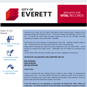 The City of Everett’s online portal is available for vital records requests.