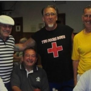 Left to right: Standing: band leader the late Phil Longo, Peter F. Levine, Malden Recreation Director Joe Levine; seated: the late famous restauranteur Richie Cremone, former Malden City Clerk and local legend Dom Fermano and Dickie Drinkwater.