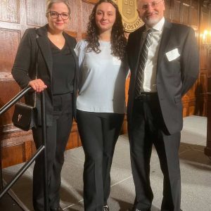 HONORED BY HARVARD: Pictured from left to right: PCSS Executive Director Sanela Jonuz, PCSS I junior Merisa Kllomollari and PCSS CEO Barish Icin at the Harvard Club of Boston, where Kllomollari received the prestigious Harvard Prize Book.