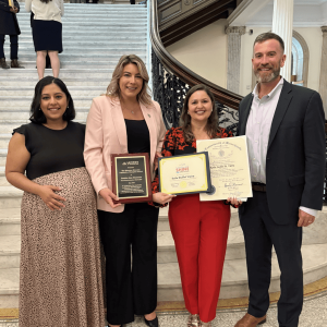 Revere School Committee Vice Chair/Latinos for Education Director of Policy & Advocacy Jacqueline Monterroso, Beachmont Veterans Memorial School’s School Adjustment Counselor, Keila S. M. Vieira, State Representative Jessica Giannino and Beachmont School Principal Christopher Freisen.  (Courtesy of State Rep. Giannino’s office)