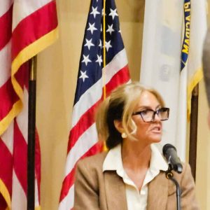 Precinct 6 Town Meeting Member Elizabeth Marchese argued that an amendment to her resolution for a Host Community Agreement with WIN Waste Innovations provides better protection for the town. (Saugus Advocate photo by Mark E. Vogler)