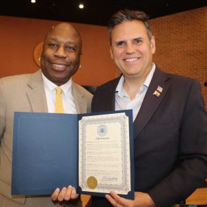 Mayor Gary Christenson presented a proclamation to Berklee College of Music Vice President/Executive Director Ron Savage.