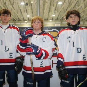 Revere hockey players, pictured from left to right: Frankie Annunziata, Ollie Svendsen and Matt Lacroix.