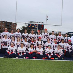The Revere Lady Patriots — Back row, shown from left to right: Coach Lexy Angino, Coach Becky Coots, Mikayla Hayes, Cynthia Rodriguiez, Valery Echavarria Jimenez, Genesis Florian, Kawtar Zakaria, Amy Cantarero Juarez, Rania Abdelhannane, Ariana Aguilar, Juliana Bolton, Ashley Cabrera Rodriguez, Victoria Vilaca, Coach Jason Torrey, and Coach Justin Pezzuto. Middle row, shown from left to right: Coach Meg O’Donell, Nisrin Sekkat, Daniela Murillo Bonilla, Adriana DeCicco, Jayla Foster, Giselle Salvador, Karla Leal Robles, Giselle Portillo Ramos, Dakota Lanes, Julia Martins, Caroline Wanjiru Waruinge and Meesha Francois. Front row, shown from left to right: Capt. Sofia Vargas Rivera, Capt. Ambra DeCicco-Clyne, Capt. Rocio Gonzalez Castillo, Capt. Bella Stamatopoulos, Capt. Janet Sehli, and Capt. Haley Belloise.