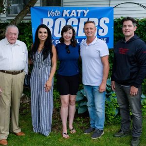 School Committee members Mike Mangan, Councilor at Large John Hanlon, Councilor Stephanie Martins, Katy Rogers, Councilor Rich Dell Isola, Councilor Darren Costa, and Councilor Joe LaMonica