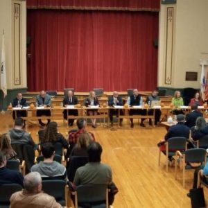 SHARING THEIR VIEWS: All nine candidates for the five Board of Selectmen seats attended a candidates forum last week, Oct. 29, organized by a group of citizens and The Saugus Advocate. (Courtesy photo of SaugusTV)