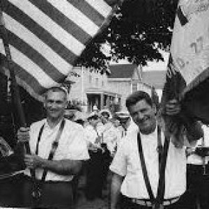 Johnny Puleo Sr. & Peter Chiacchi with the Roma Band in the background Malden Street — Saint Rocco Feast mid-1960s