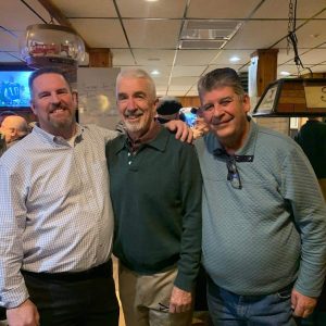 Steve Moro Celebration of Life at the Ancient Order of Hibernians (AOH) on Charles Street; pictured from left to right are Irish American Club President Brian Killion, AOH President Joe Connelly and Italian American Citizen’s Club President Billy Settemio.