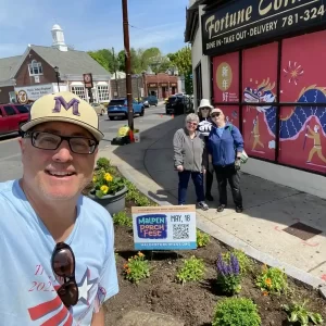 Ward 6 Councillor Steve Winslow in Maplewood Square — Fortune Corner in the background.