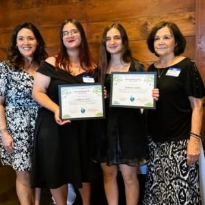 STUDENT ENVIRONMENTALISTS: Isabella Vasi and Zenera Shahu (second and third from the left) were honored last week by SAVE for establishing a student environmental club at Saugus Middle-High School. They are joined by SAVE Co-Presidents Stephanie Shalkoski (far left) and Ann Devlin (far right). The girls received SAVE’s first Environmental Recognition Award. (Courtesy photo to The Saugus Advocate)