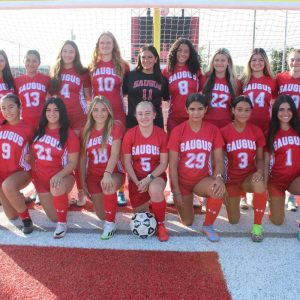 2024 Saugus High School Sachems Girls’ Varsity Soccer Team, shown from left to right: top row: Gabriella Cvijic, Natalie Justice, Layla Manderson, Victoria Carter, Maria Garcia, Danica Schena, Ashley Rezendes, Shawn Sewell and Head Coach April Martinez; bottom row: Shalyn Sewell, Hannah Duong, Amanda Rezendes, Sydney Deleidi, Kendall Hatch, Georgia Condakes, Selena Garcia, Taylor Deleidi and Madison Botta.  (Advocate photo)