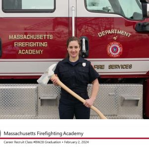Saugus Firefighter Rachael Patrizzi was among the 24 recruits from 14 fire departments who graduated from the Massachusetts Firefighting Academy last Friday. (Courtesy photo to The Saugus Advocate)