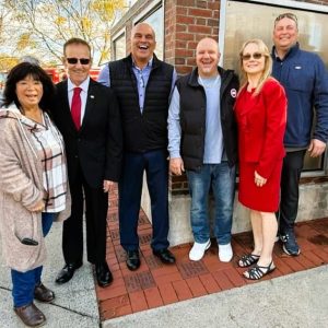 Saugus Board of Selectmen at Veterans Park, pictured from left to right – Corinne Riley, Mike Serino, Anthony Cogliano, Vice Chair Jeff Cicolini, Chair Debra Panetta – and Town Manager Scott C. Crabtree. (Saugus Advocate file photo)