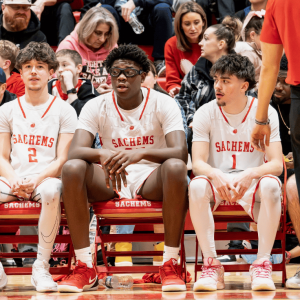Saugus boys basketball captains, left to right, Jordan Rodriguez (No. 2), Huey Josama and Ryan Shea (No. 1).