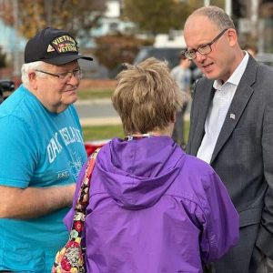 State Senator Jason Lewis speaks to constituents at a recent gathering in Malden.