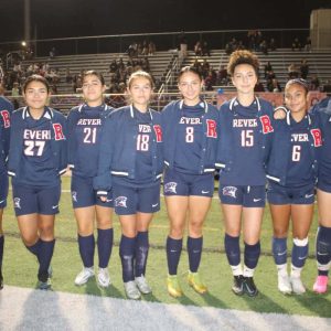 The girls showed off their senior jackets. Shown from left to right: Giselle Portillo Ramos, Karla Leal Robles, Jaimy Gomez, Catalina Chizavo, Co-Captain Jessica Nova Galvez, Co-Captain Ari Pina, Co-Captain Giselle Salvador and Co-Captain Samarah Paiva.