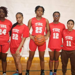Seniors, shown from left to right: Taisha Alexandre, Malica Guillaume, Kaesta Sandy, Malaica Guillaume, and Gleidy Tejada Sanchez during Monday’s game against Lynn Classical High School. (Advocate photo by Tara Vocino)