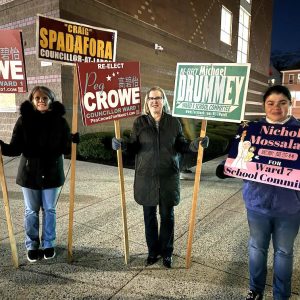 Signs were aplenty at the Ferryway School polling place for Wards 1 and 7.