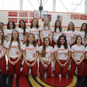 CRIMSON TIDE VARSITY TEAM: Shown from left to right: Back row: Head Coach Stacy Poste-Schiavo, Mia Allen, Jayla Davila, Kassidy Rivera, Emilia Maria-Babcock, Ashley Seward, Olivia Dresser, Alexa Uga, Peyton Warren and Asst. Coach Jenn Nigro; front row: Bryanna Mason, Arabella Cvitkusic, Alessandra Foster, Emma Longmore, Stephany DeSouza, Gianna Masucci and Chloe Salvi.