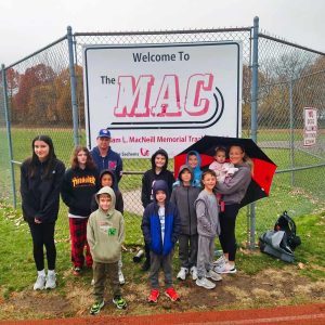 Some of Coach T.’s young runners hanging out with their parents at William L. MacNeil Memorial Track and Field. (Courtesy photo to The Saugus Advocate)
