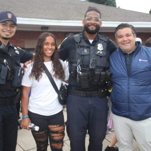 Shown from left to right: Officer Richard Melgar, Ava Lacasse, Officer Charles Washington and Councillor-at-Large Craig Spadafora.