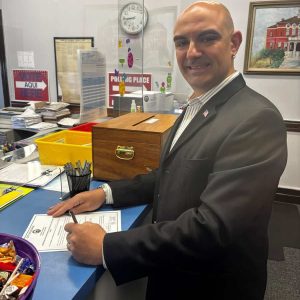Stephen Damiano Jr. is shown pulling nomination papers at City Hall for the newly created Ward 4 School Committee seat.