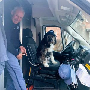 TAKING A BREAK: Donny Trainor in his mail truck. (Courtesy photo to The Saugus Advocate)