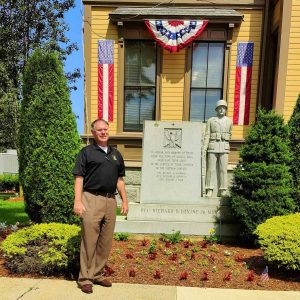 TAKING CHARGE: New Saugus Veterans Service Officer Paul J. Cancelliere is shown taking a break outside Saugus Town Hall on Wednesday during his first week on the job. (Courtesy Photo to The Saugus Advocate)