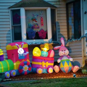 THE BUNNY RAIL The Easter Train is on the way in Tonia Chadwick_s garden near Saugus Center-2