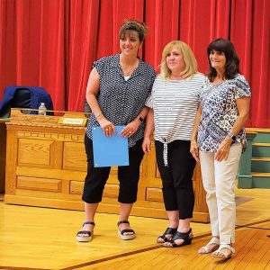 Taking a bow for their COVID-19 efforts were Saugus Senior Center Director Laurie Davis, Lynette Terrazzano and Joanne Genzale. (Saugus Advocate photo by Mark E. Vogler)